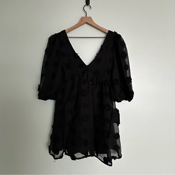 Lulus Aesthetic Darling Black Clip Dot Babydoll Mini Dress - Picture 7 of 12